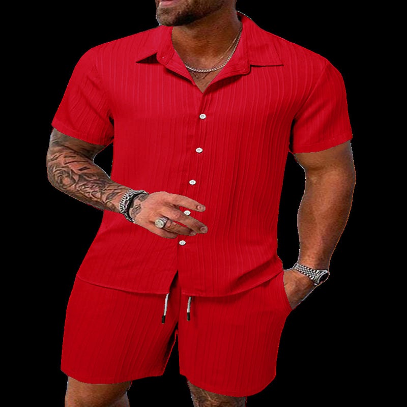 Summer Men'S Shirts Casual Loose Short-Sleeved Shorts Beach Suits Trendy Style - Image 5